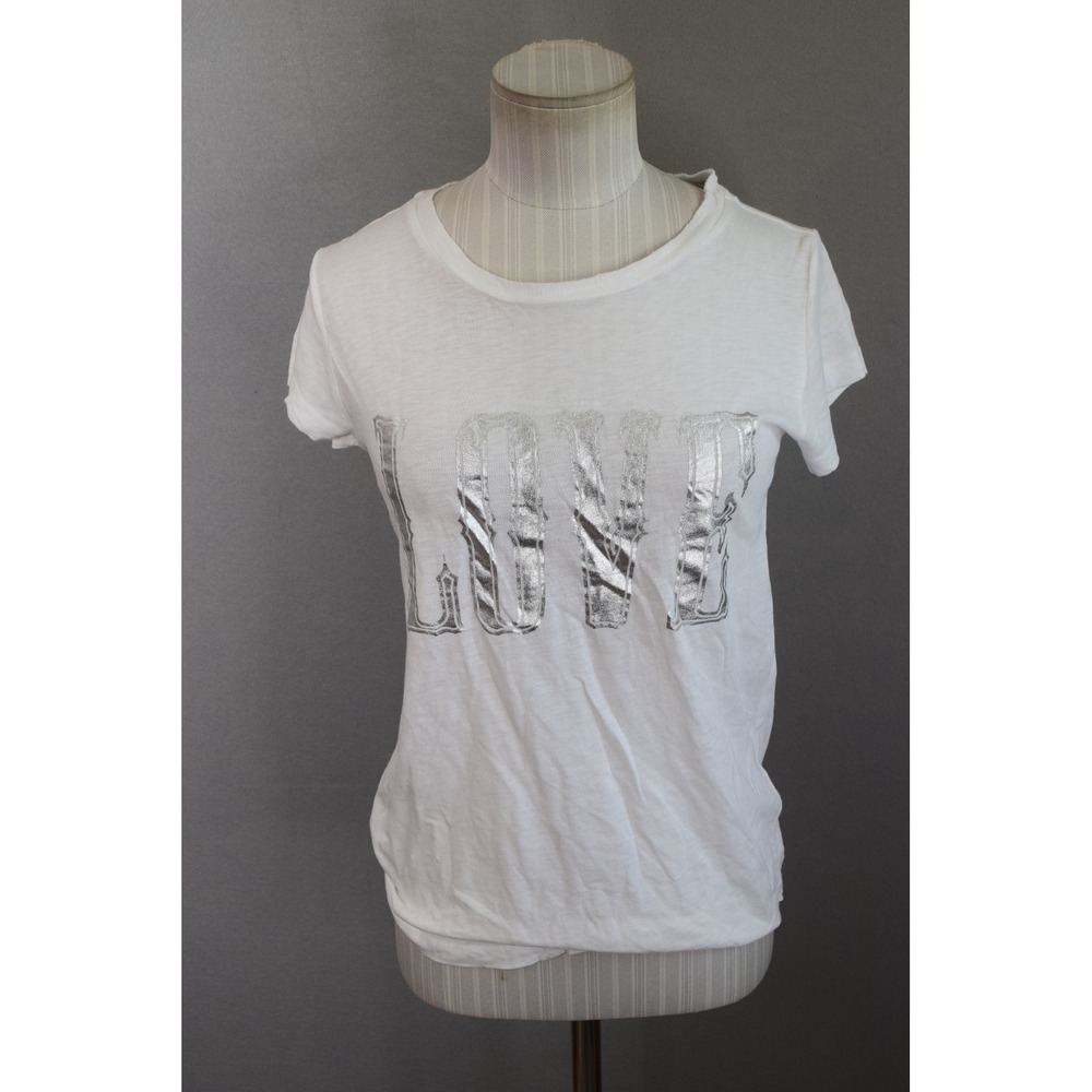 Zadig & Voltaire Skinny Love T-Shirt S White Silver Metallic Graphic Womens New